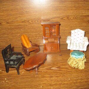 Dollhouse Furniture 7 piece set of Living Room Furniture mostly Wooden Set 1
